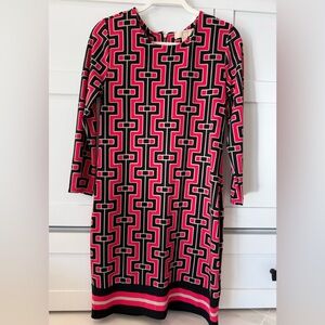 Michael Kors Stretch Geometric Print Sheath Dress 3/4 Sleeve Zipper Back Size 6